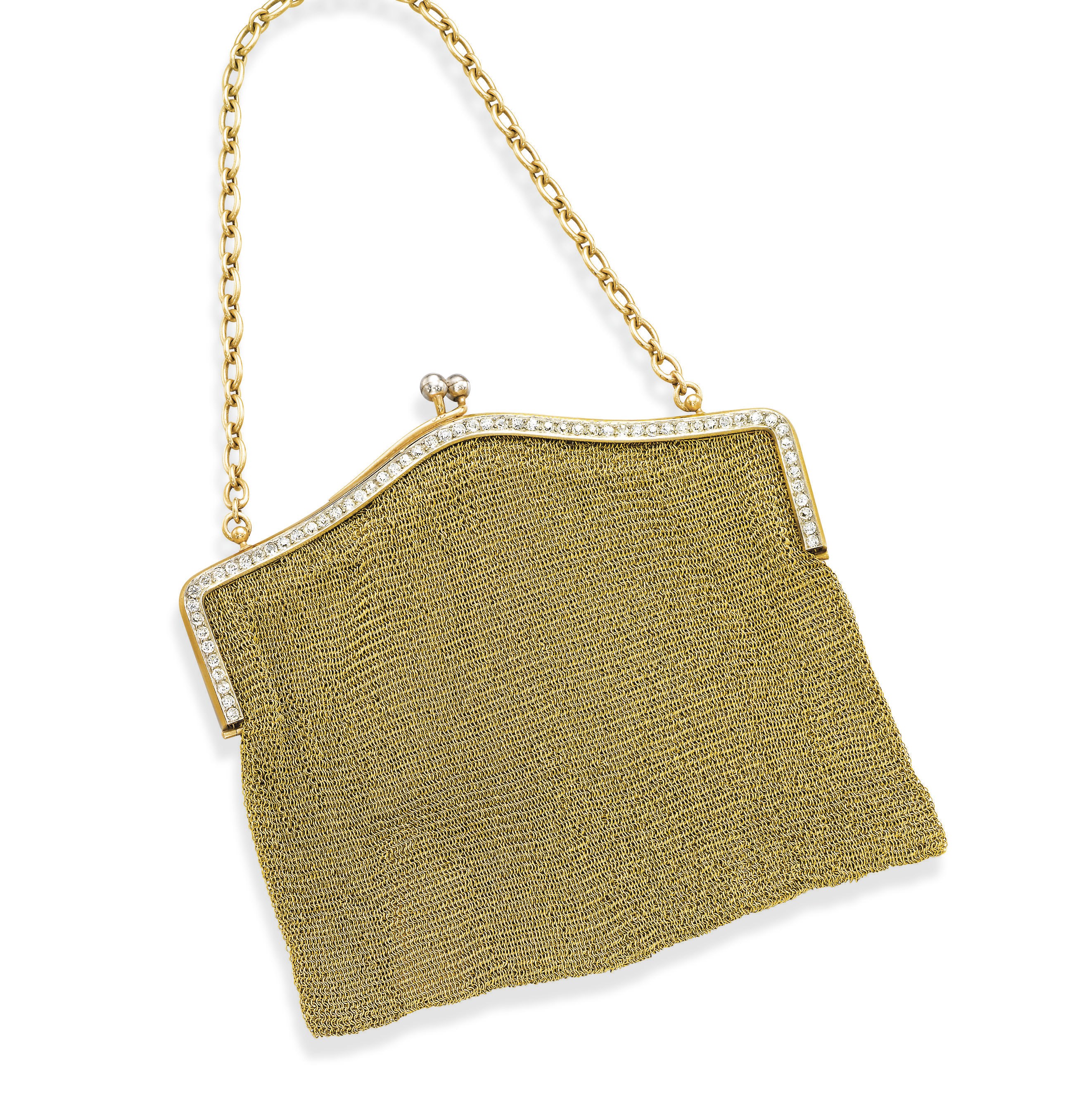 A BELLE ÉPOQUE GOLD AND DIAMOND EVENING BAG, BY CARTIER