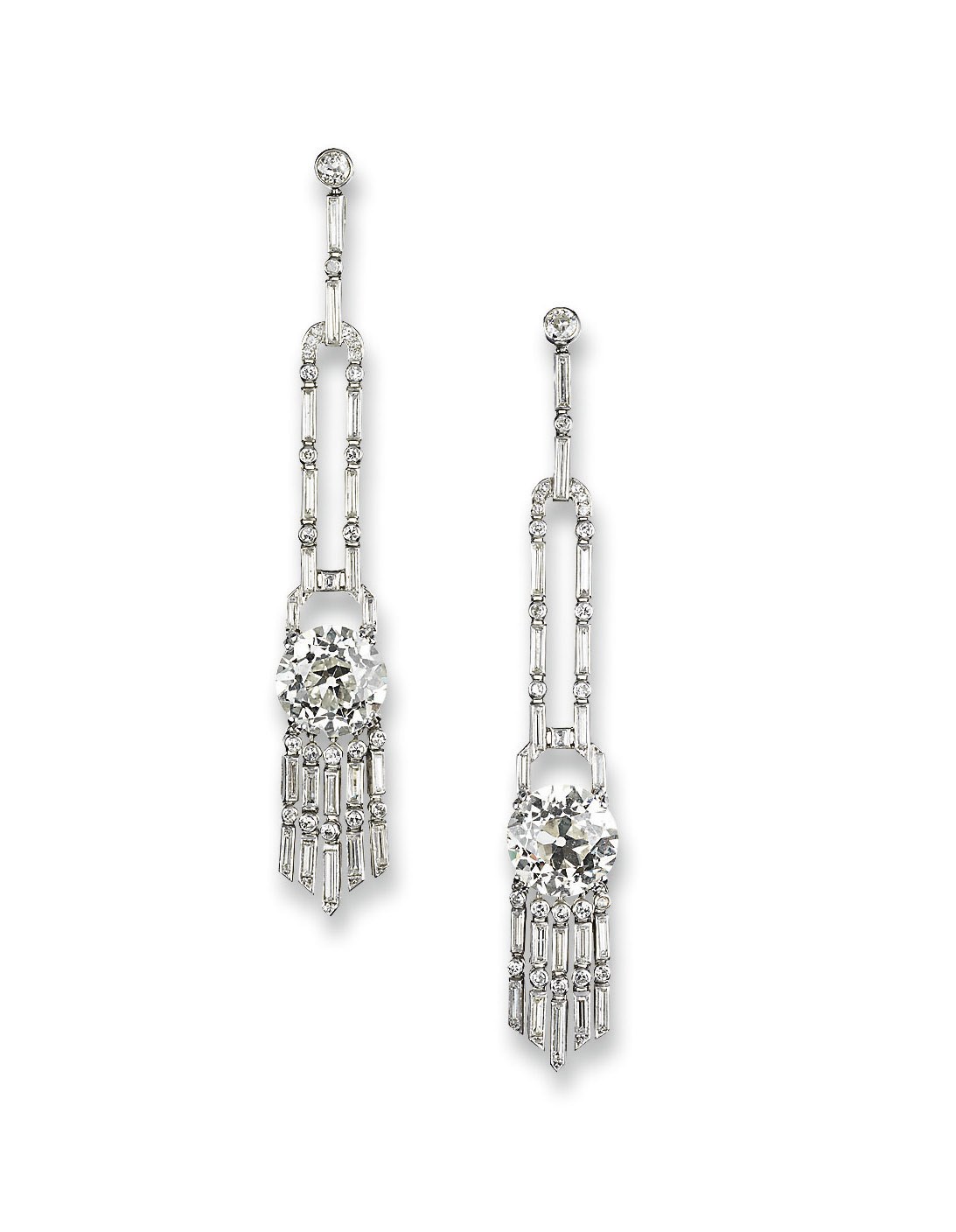 A PAIR OF EXQUISITE ART DECO DIAMOND EAR PENDANTS, BY JANESICH