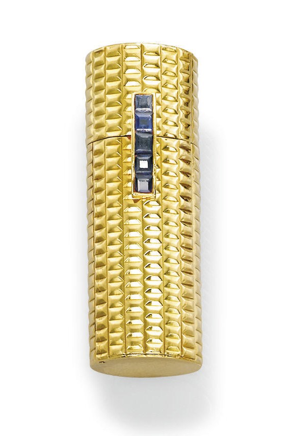 A SAPPHIRE AND GOLD LIPSTICK HOLDER, BY GÜBELIN