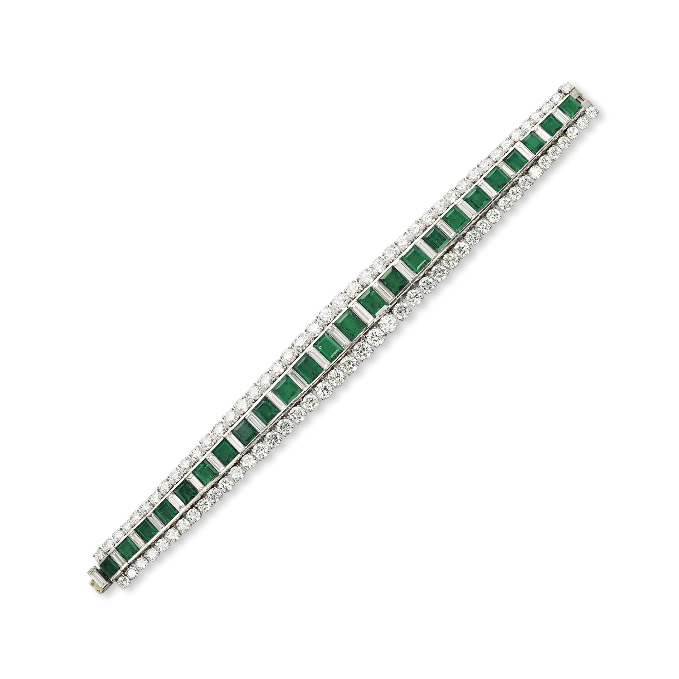 AN EMERALD AND DIAMOND BRACELET, BY VAN CLEEF & ARPELS