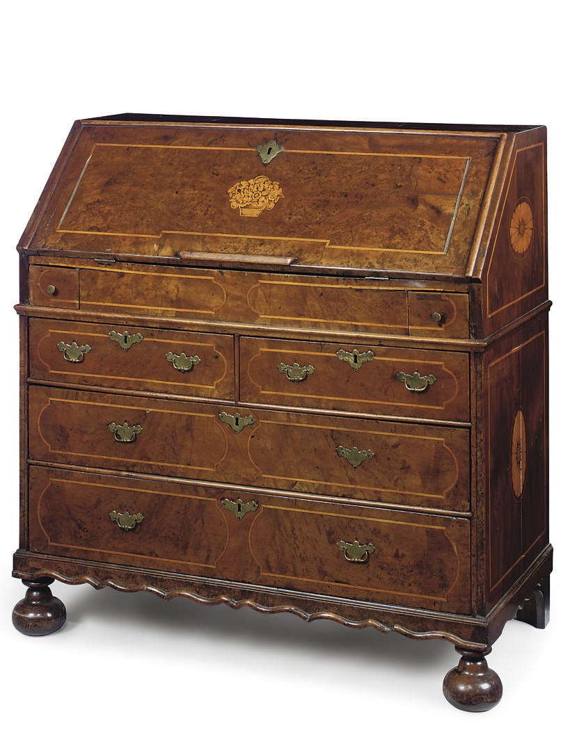 A DUTCH BURR-WALNUT BUREAU