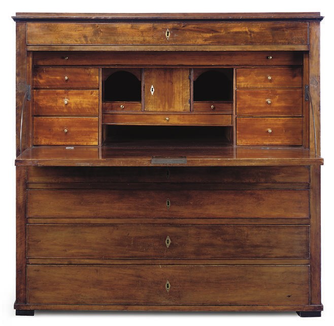 A NORTH EUROPEAN FRUITWOOD SECRETAIRE A ABBATANT