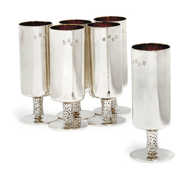 A SET OF SIX MODERN IRISH SILVER GOBLETS