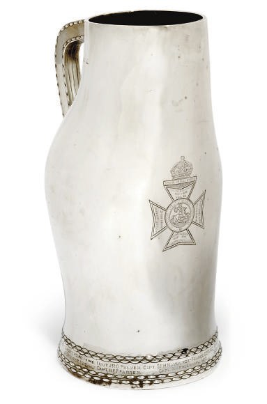 A MODERN SILVER JUG IN THE FORM OF A BLACKJACK