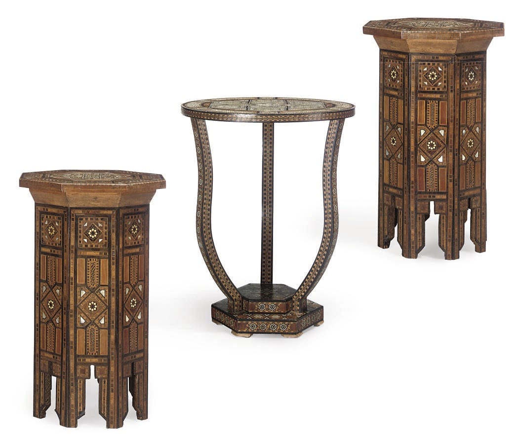 A PAIR OF DAMASCAN HARDWOOD AND MOTHER OF PEARL INLAID OCTAGONAL OCCASIONAL TABLES