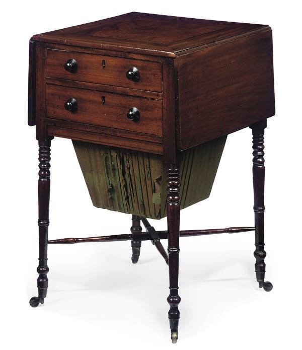 A REGENCY MAHOGANY LINE INLAID WORK TABLE