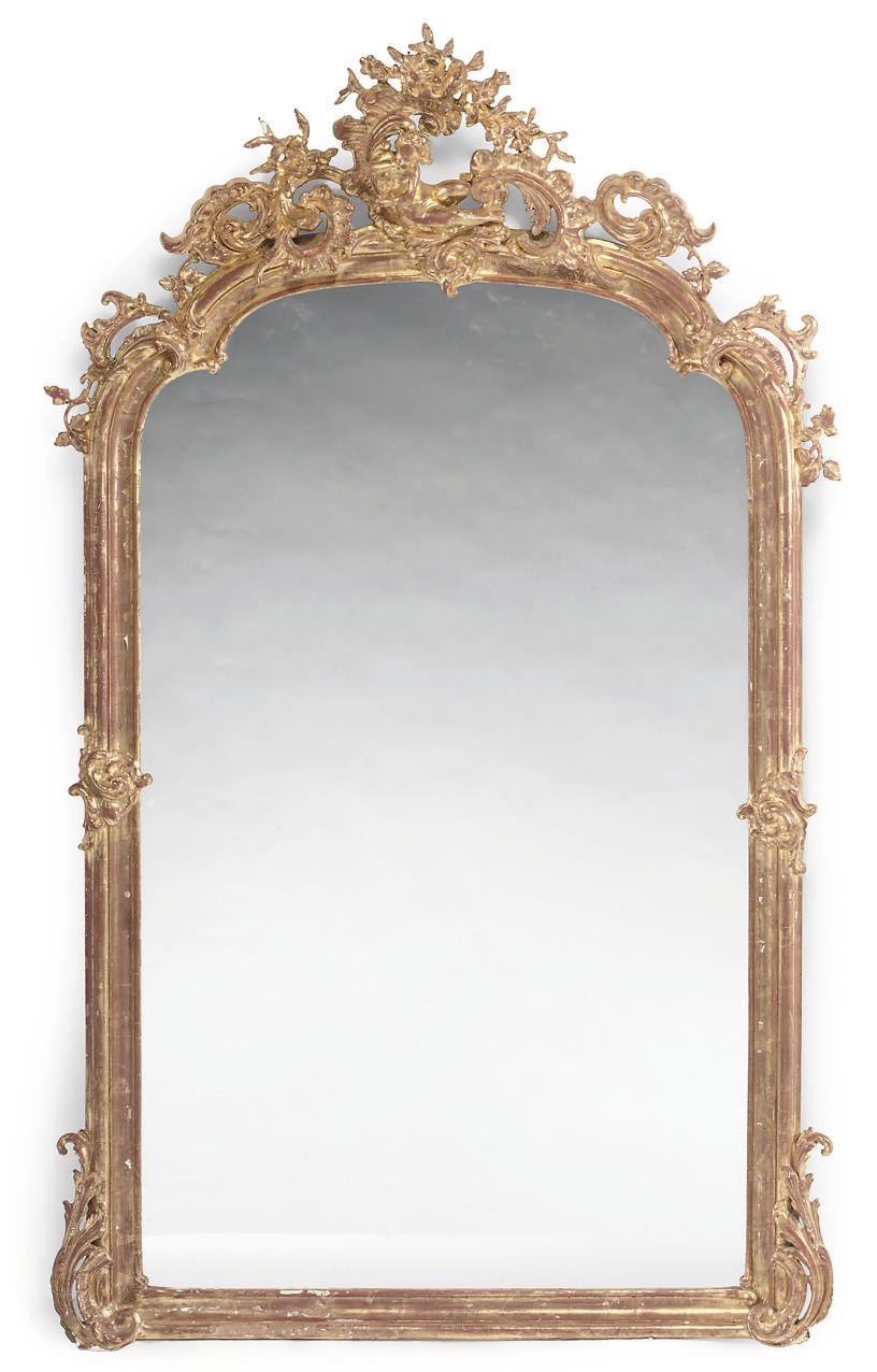 A FRENCH GILTWOOD AND COMPOSITION OVERMANTEL MIRROR
