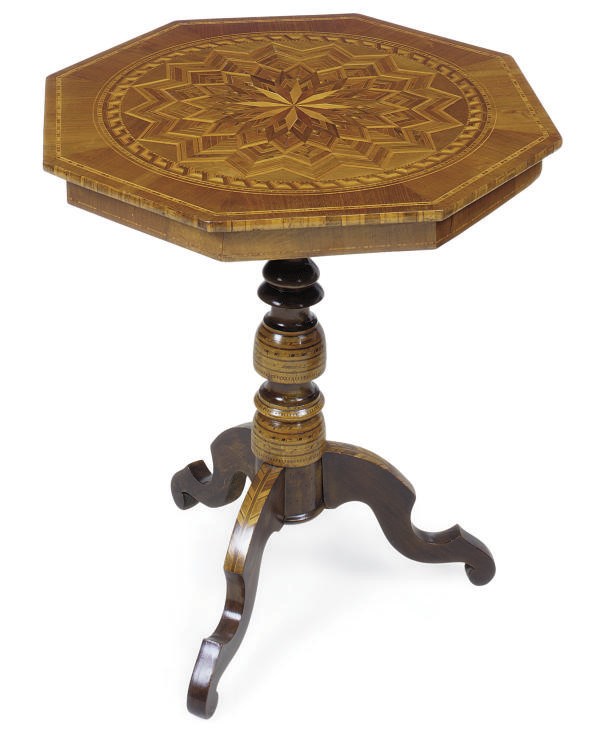 AN ITALIAN SORRENTO AND MARQUETRY TRIPOD TABLE