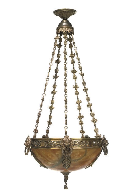 AN ALABSTER AND GILT-BRASS MOUNTED DISH-LIGHT
