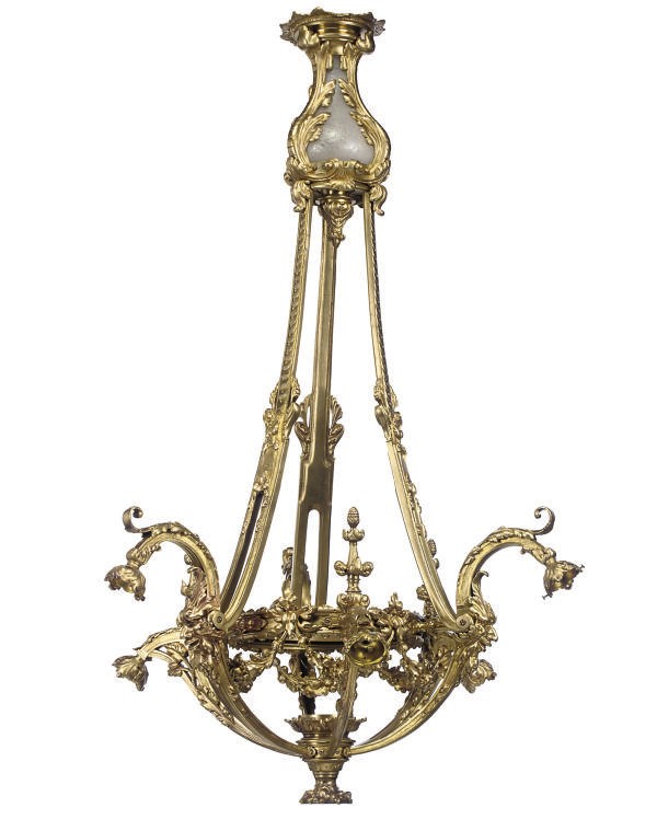 A GILT-BRONZE SIX-LIGHT CHANDELIER