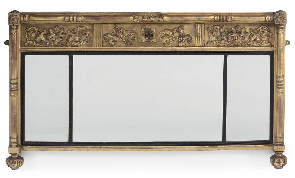 A REGENCY GILTWOOD AND GESSO OVERMANTEL MIRROR