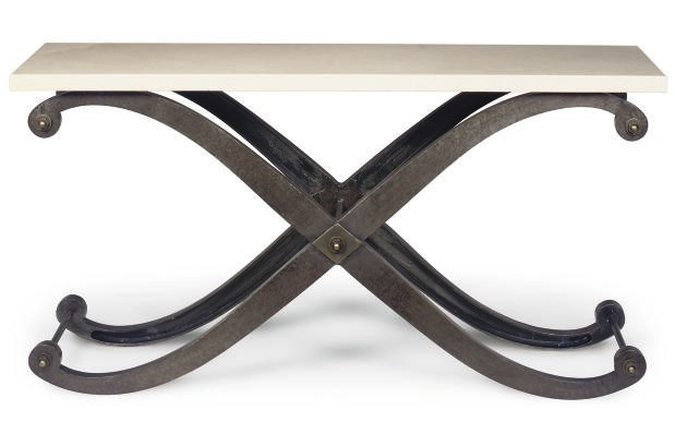 A FRENCH WROUGHT IRON BUTCHER'S TABLE