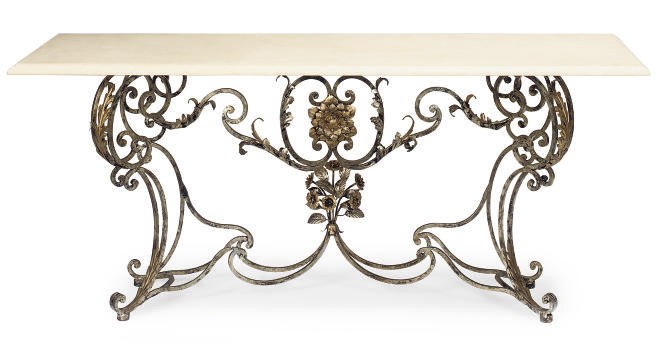 A FRENCH SILVER DECORATED WROUGHT IRON TABLE