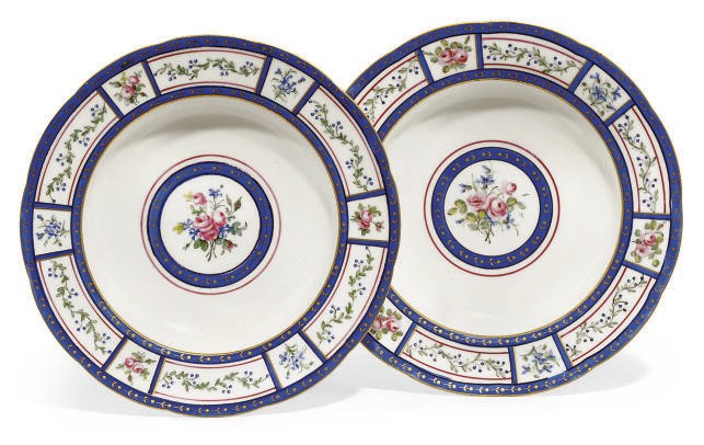 A PAIR OF SEVRES SOUP-PLATES