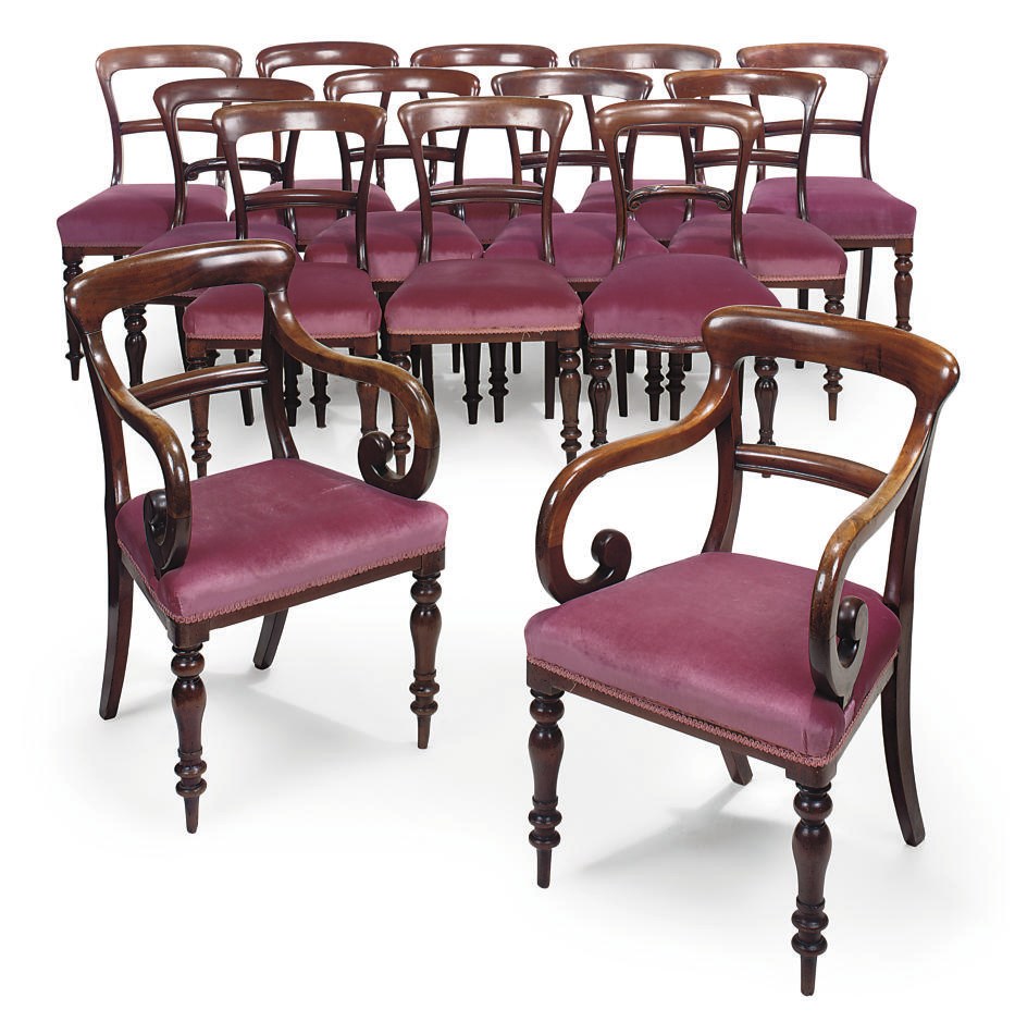 A MATCHED SET OF FOURTEEN VICTORIAN DINING CHAIRS