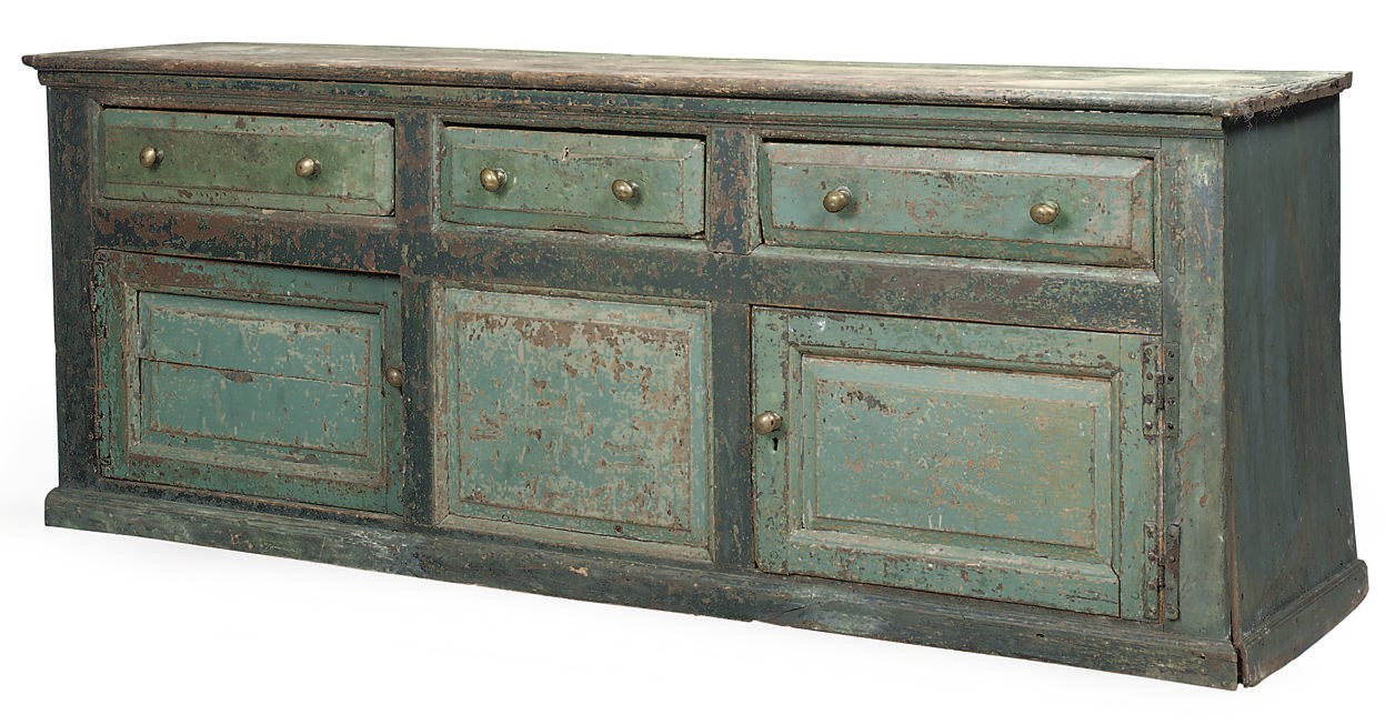 AN ENGLISH PAINTED PINE DRESSER BASE