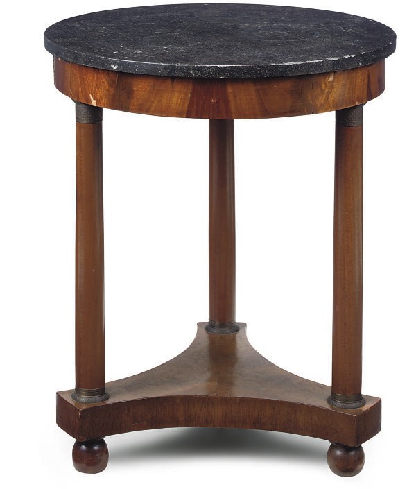 A FRENCH FOSSIL MARBLE MOUNTED WALNUT GUERIDON