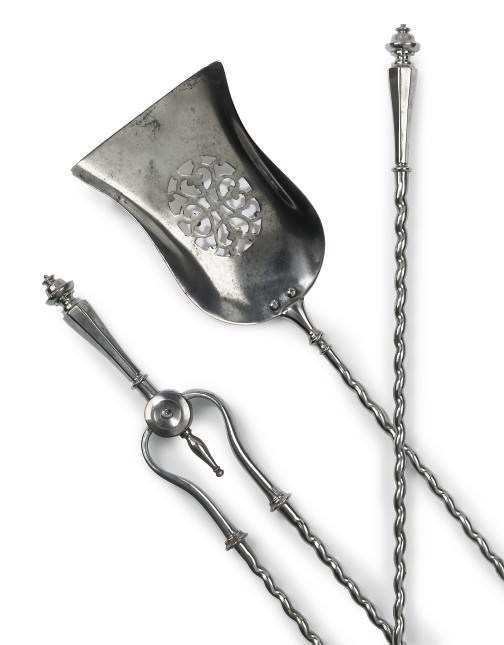 A SET OF THREE ENGLISH STEEL FIRE TOOLS