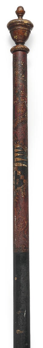 A GEORGE III PAINTED WOOD LONG STAVE OF OFFICE PAINTED WITH THE BIRMINGHAM CITY ARMS