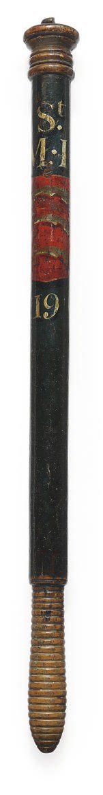 A GEORGE III PAINTED WOOD TRUNCHEON FOR ST. MARY'S ISLINGTON