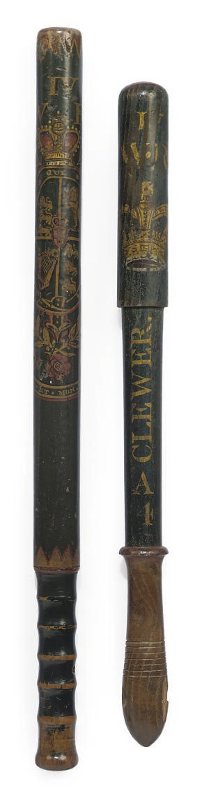 A WILLIAM IV PAINTED WOOD TRUNCHEON