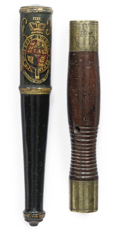 A GEORGE III PAINTED WOOD SMALL TRUNCHEON