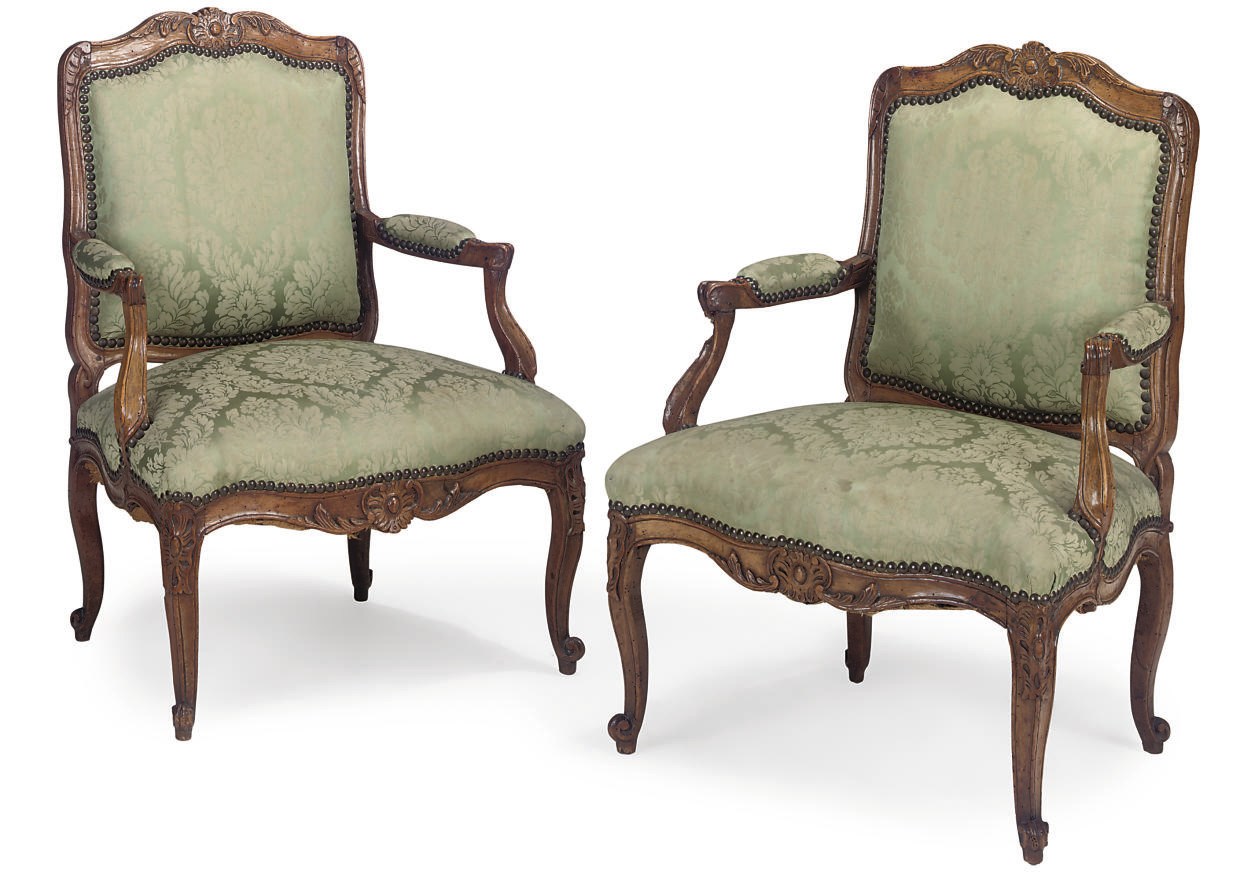 A PAIR OF LOUIS XV WALNUT FAUTEUIL