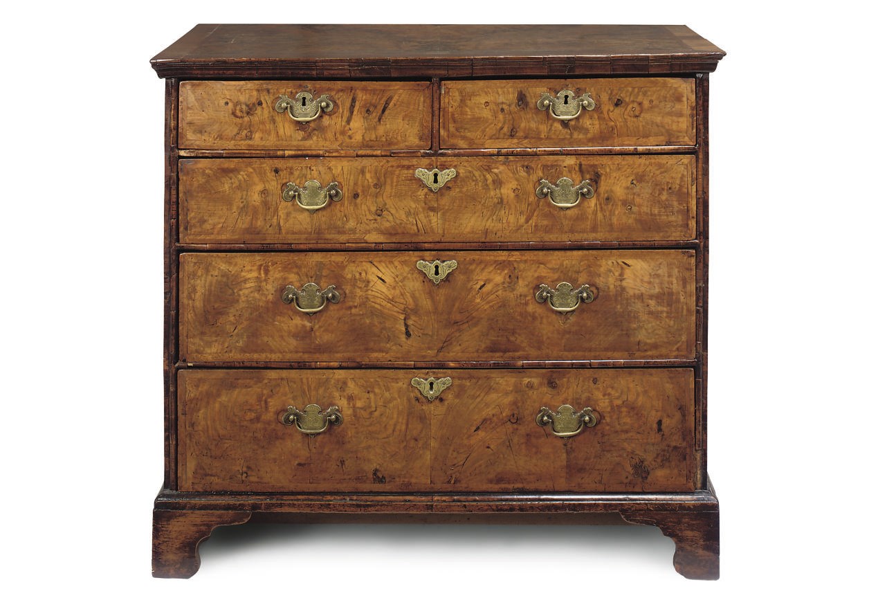 AN ENGLISH BURR WALNUT AND WALNUT CHEST