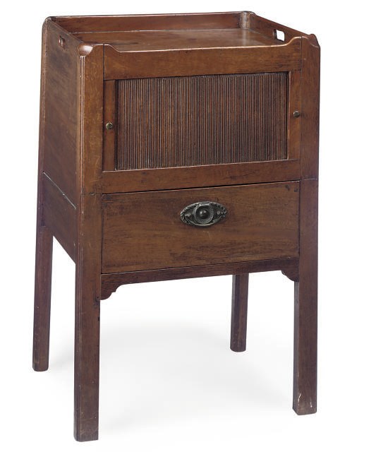 A GEORGE III MAHOGANY LINE-INLAID BEDSIDE CUPBOARD