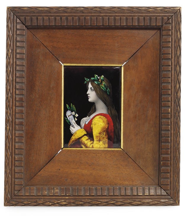 A LIMOGES REVIVAL ENAMEL PORTRAIT PLAQUE