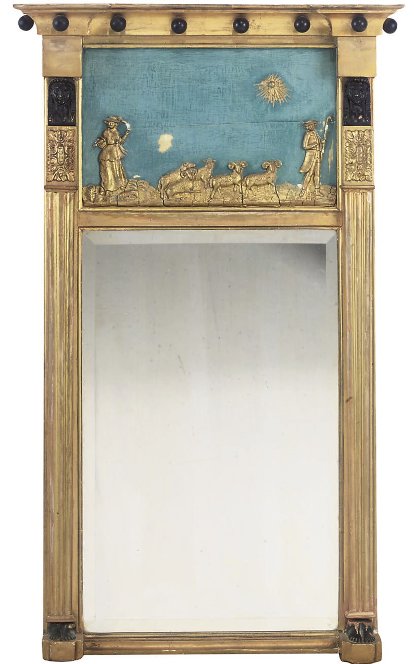 A PAIR OF REGENCY GILTWOOD AND EBONISED PIER MIRRORS