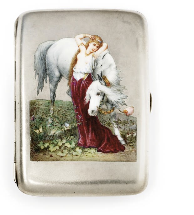 AN AUSTRIAN SILVER AND ENAMEL CIGARETTE CASE