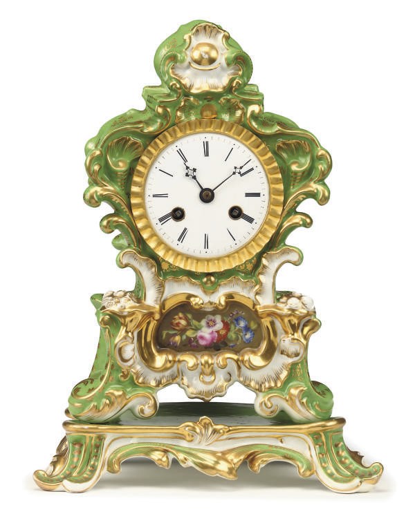 A French porcelain striking eight day mantel clock