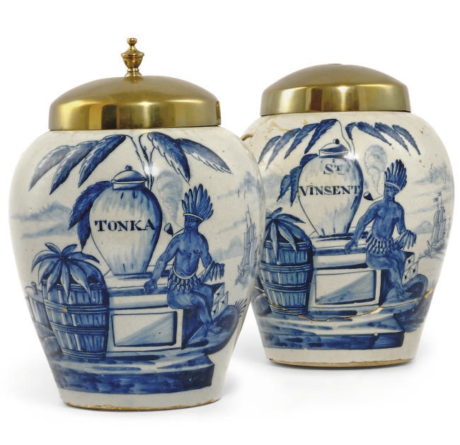 TWO DUTCH DELFT V.O.C TOBACCO JARS