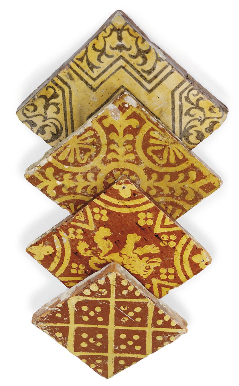 FOUR SLIPWARE-DECORATED TILES