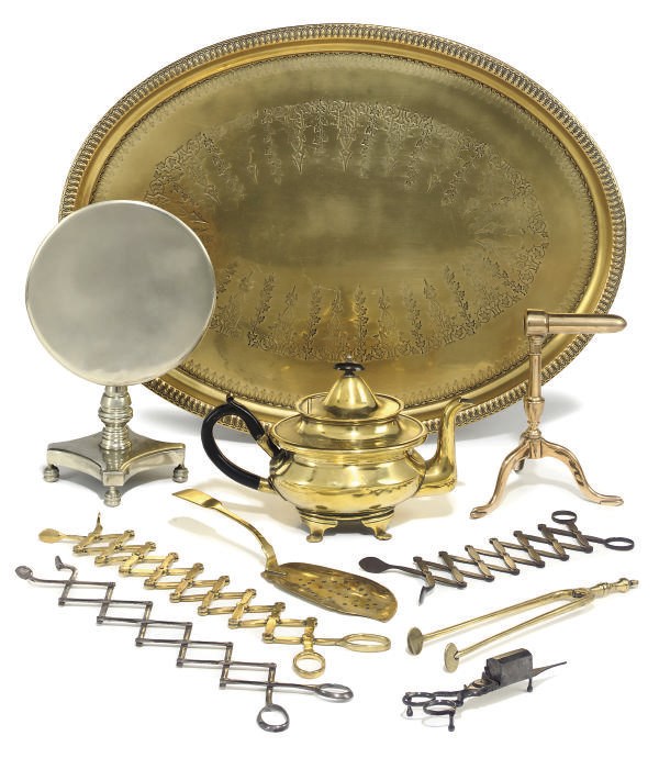 ASSORTED BRASS AND STEEL DOMESTIC UTENSILS