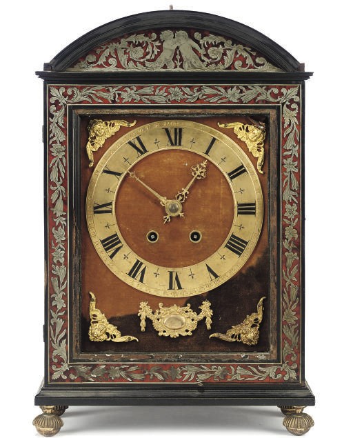 A French pewter and faux tortoiseshell inlaid striking eight day religeuse clock