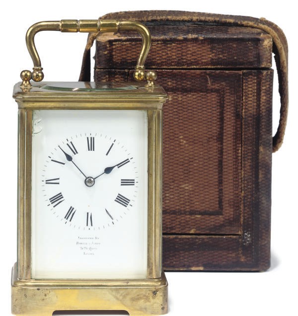 A French brass striking eight day carriage clock
