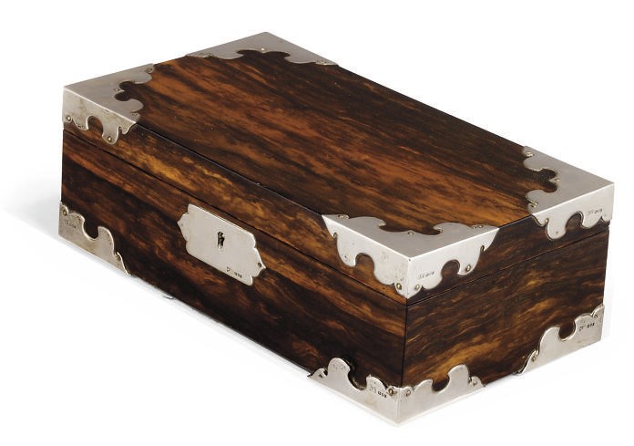 A LATE VICTORIAN SILVER-MOUNTED EBONY CIGAR BOX