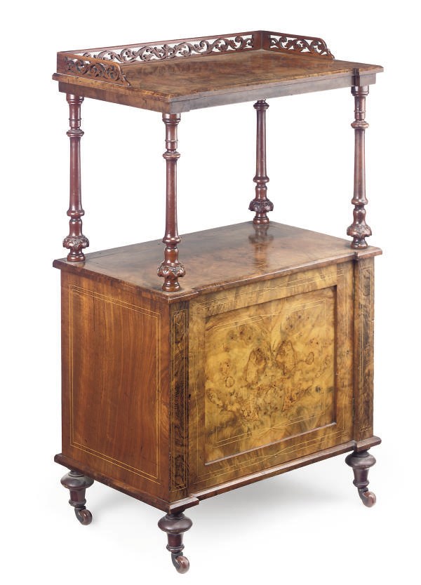 A MID VICTORIAN BURR WALNUT MUSIC CABINET