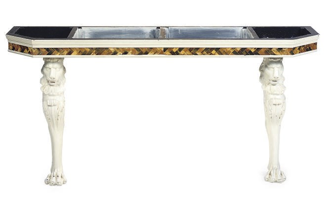A PAINTED AND INLAID CONSOLE TABLE