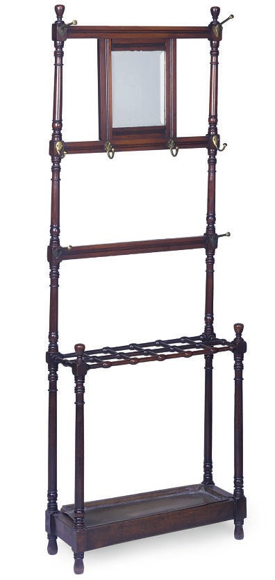 A LATE VICTORIAN MAHOGANY AND BRASS MOUNTED HALL STAND
