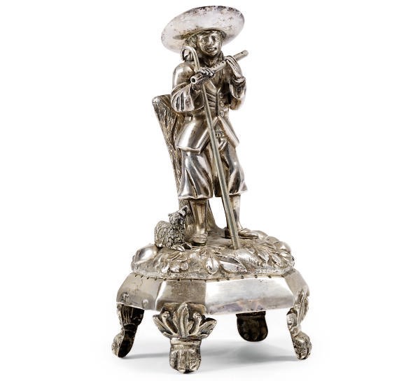 A PORTUGUESE SILVER FIGURAL TOOTHPICK HOLDER