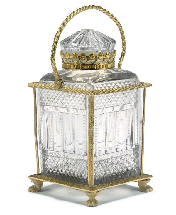 A FRENCH MOULDED-GLASS BOX AND COVER