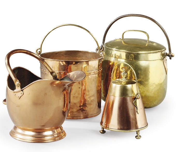 FOUR COPPER OR BRASS DOMESTIC UTENSILS