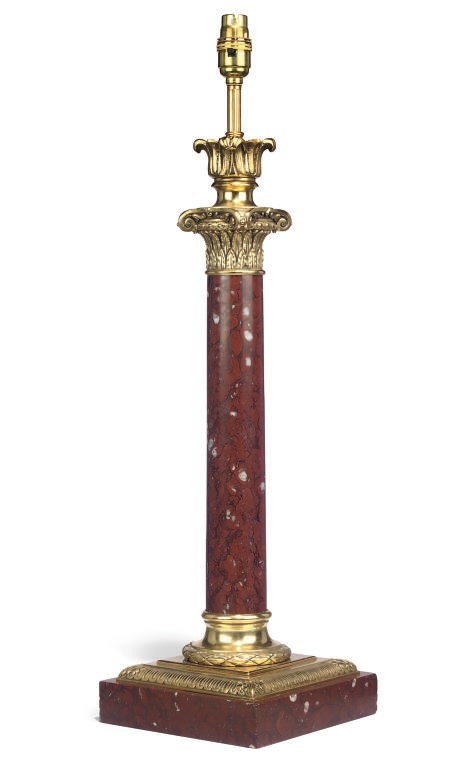 A FRENCH ROUGE GRIOTTE AND GILT-BRASS TABLE LAMP