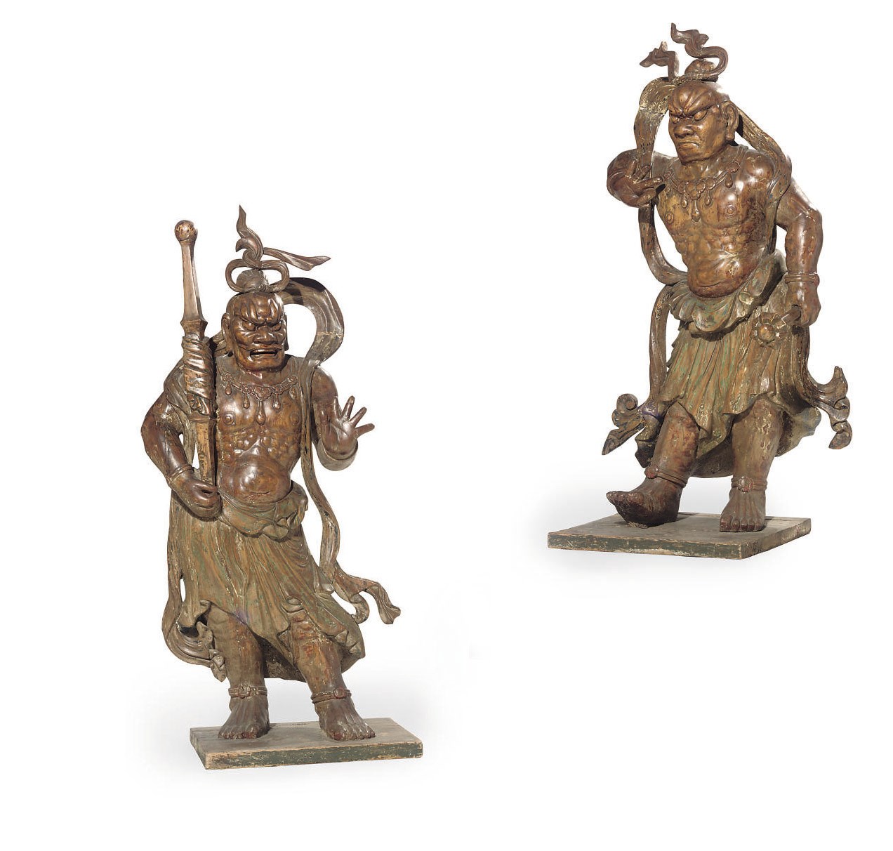 A PAIR OF VERY LARGE JAPANESE WOOD NIO