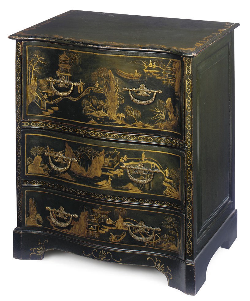 A GEORGE III PAINTED SERPENTINE CHEST