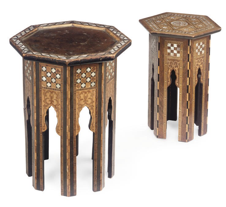 TWO SYRIAN MOTHER-OF-PEARL AND EBONISED INALID OCCASIONAL TABLES