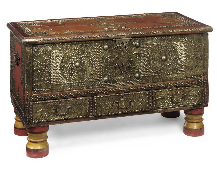 AN INDIAN HARDWOOD AND BRASS MOUNTED 'ZANZIBAR' CHEST